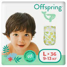 Подгузники Offspring  L  9-13кг расцветка Авокадо №1 (36) 9183
