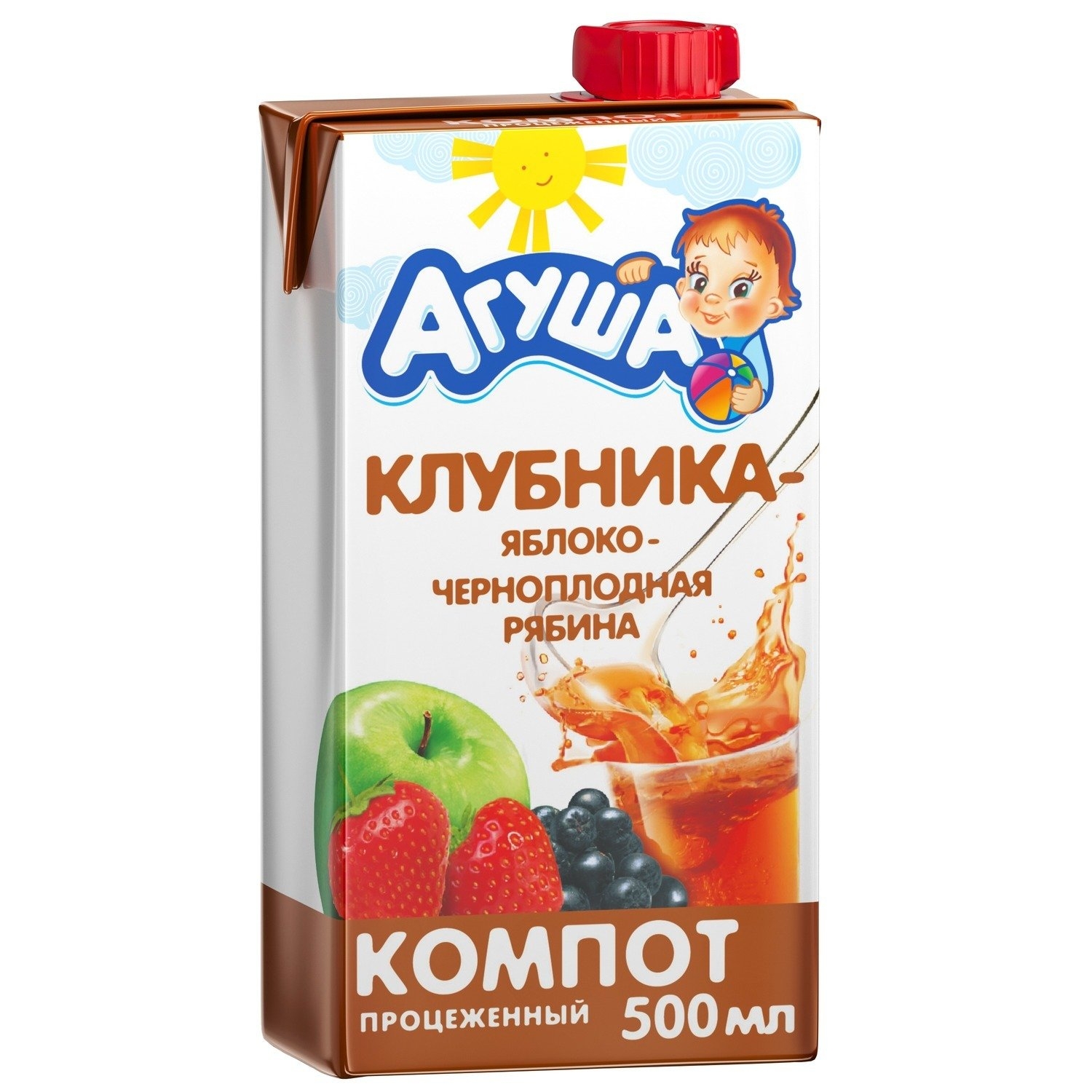 Компот Агуша детский Клубника, яблоко, рябина чер. 200мл