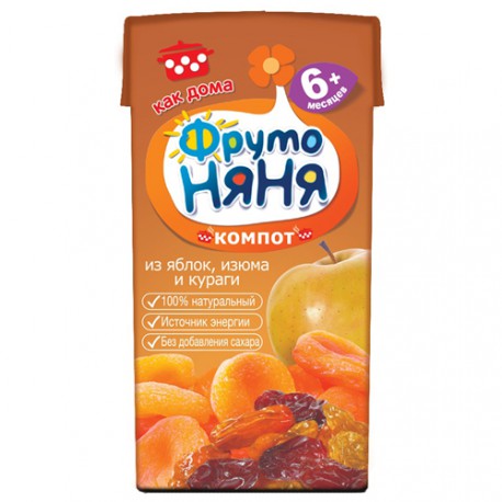 Напиток Фрутоняня компот из яблок с экс. изюма и кураги неосв. 200мл