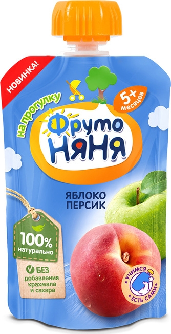 Пюре Фрутоняня Пауч яблочно-персиковое натуральное 90г