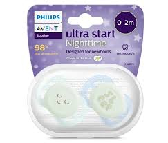 АВЕНТ Соска-пустышка силик.ортодонт.Ultra Start Night Time щиток-нгубник, футляр 0-2мес