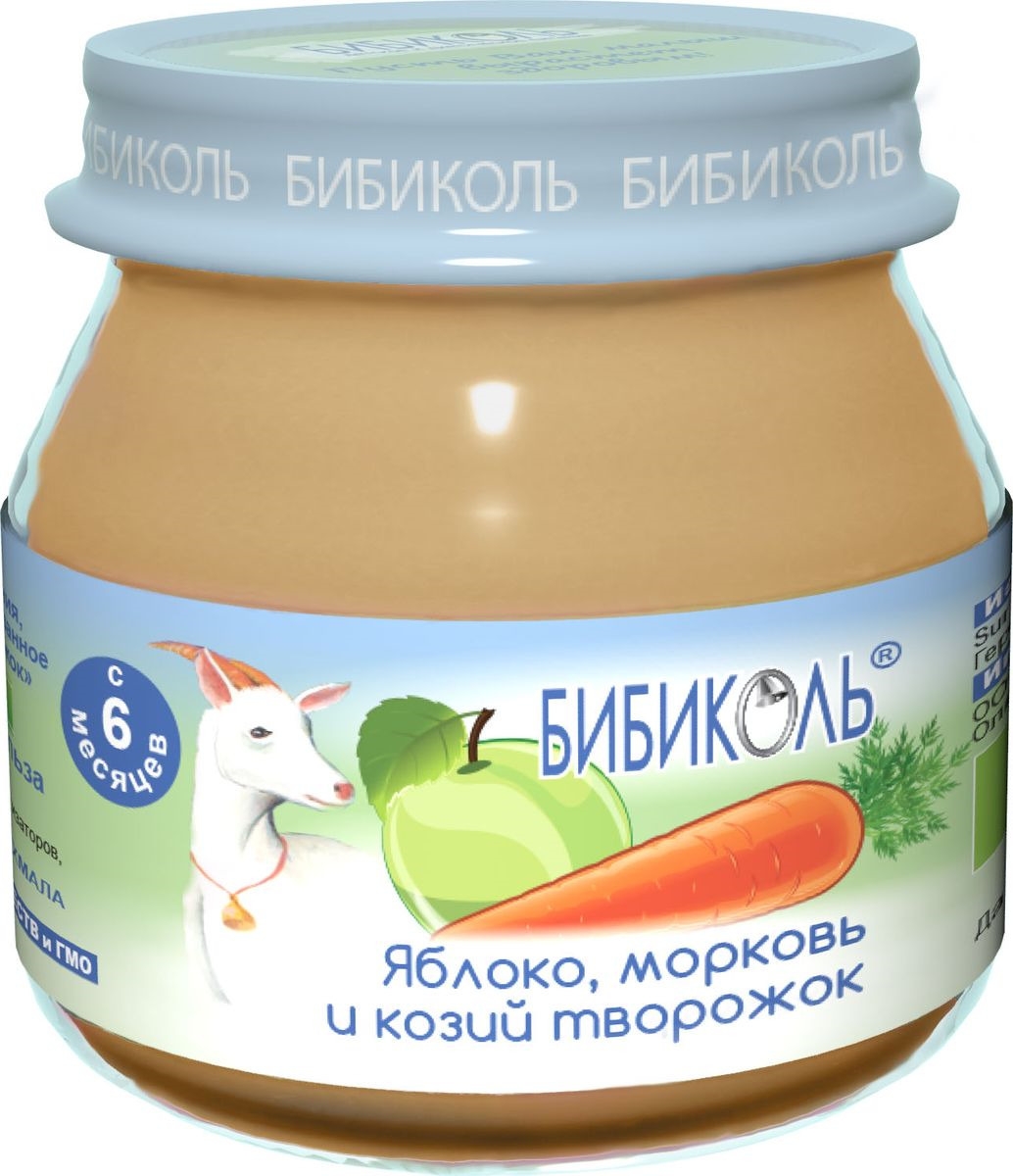 Пюре Бибиколь фруктово-молочное яблоко,морковь и козий творожок (с 6мес) 80г