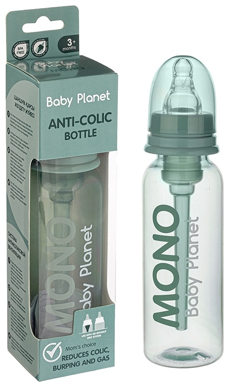 Бутылка Бэби Планет Mono Olive с газоотв. трубкой и а/коликовой силиконовой соской 3+ 250мл 8459/1