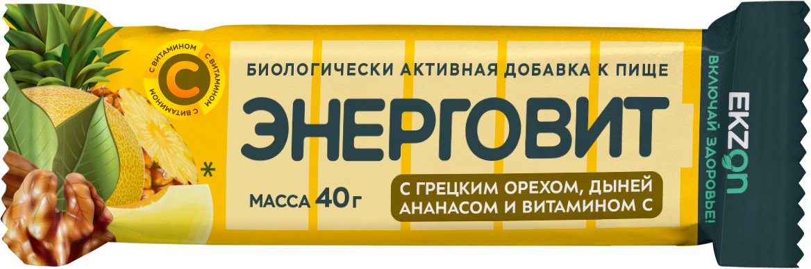 Энерговит Батончик знергетический грецкий орех, дыня, ананас, вит С 40г