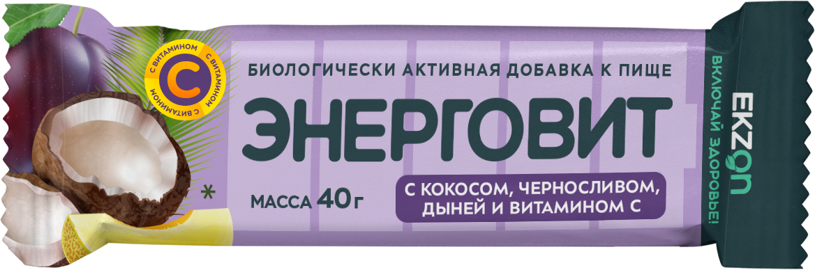 Энерговит Батончик энергетический кокос, дыня, чернослив, вит С 40г