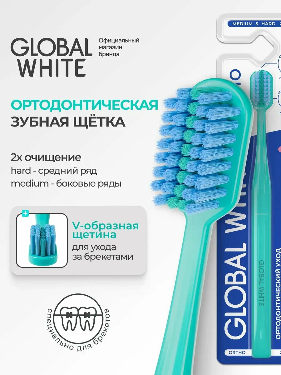 Global White Зубная Щетка Orto Medium & Hard Бирюзовая