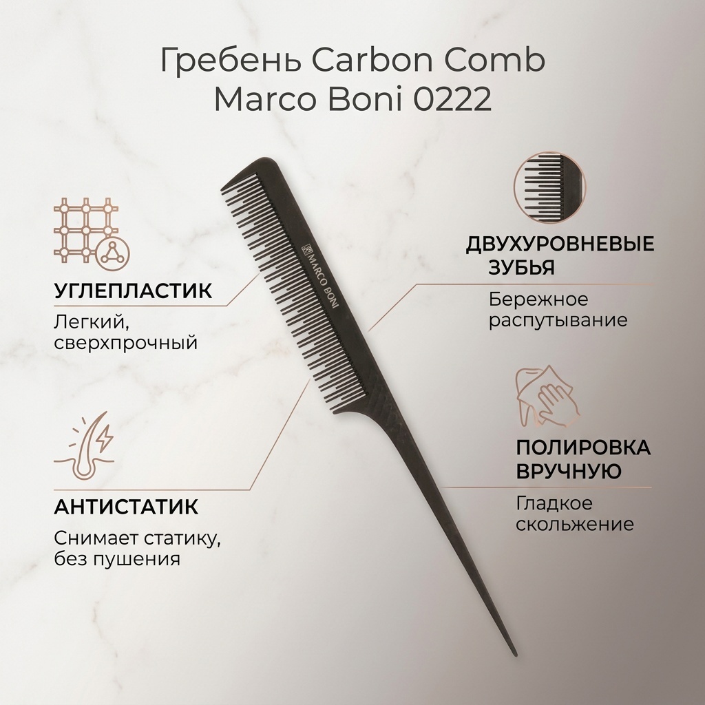 Marco Boni Расческа для волос двухуровневые зубья коллекция CARBON COMB