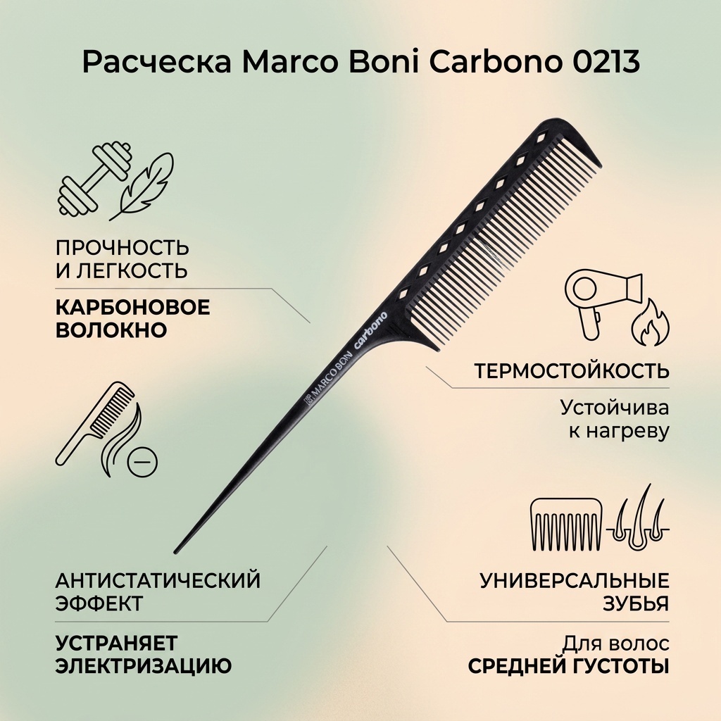 Marco Boni Расческа для волос средние зубья коллекция PROFESSIONAL CARBON
