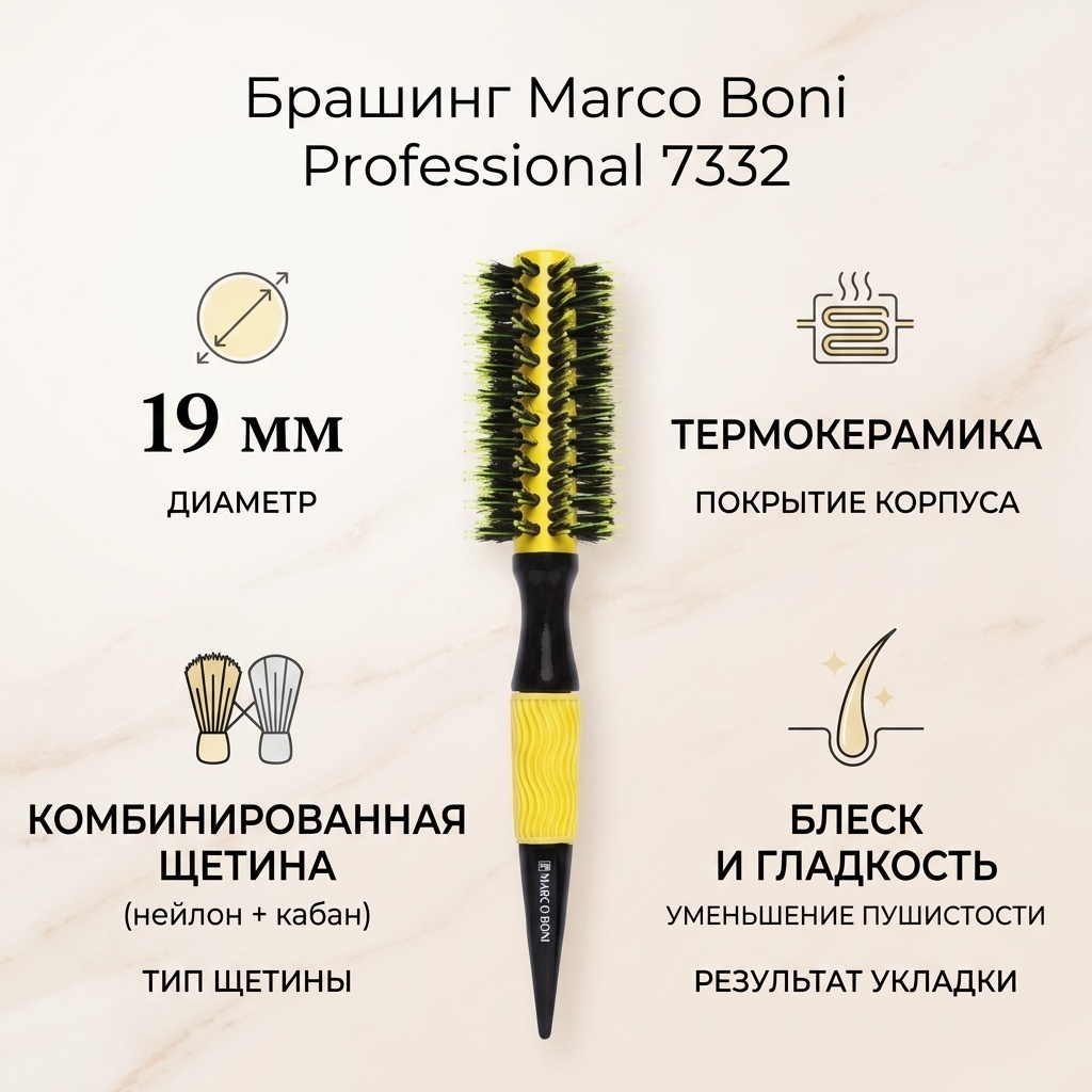 Marco Boni Расческа для волос коллекция PROFESSIONAL THERMAL CERAMIC YELLOW BASIC Ø19