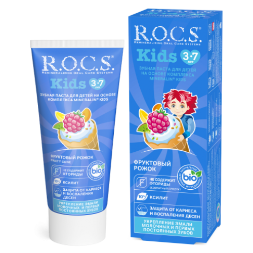 Зубная паста ROCS для детей Фруктовый рожок, без фтора 45г